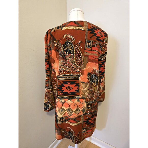 Vintage Algo Duster Jacket Cardigan Aztec Western Boho Retro Party Sz 14 - Picture 8 of 12